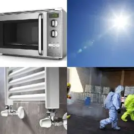 Four images showing energy and light spreading outward